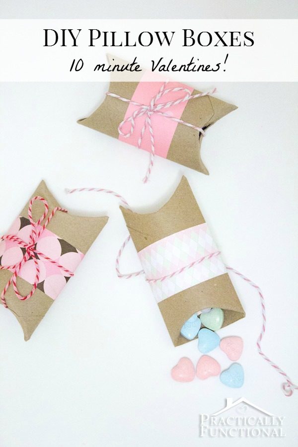 DIY Valentines Pillow Boxes: Turn an empty toilet paper tube into a Valentine pillow box in under ten minutes!