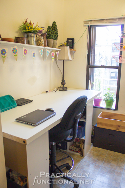Make your own built-in craft desk with a door and storage cube shelves!