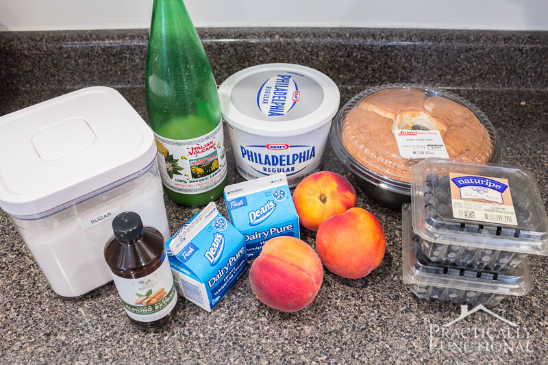 Ingredients needed to make a summer peach blueberry trifle