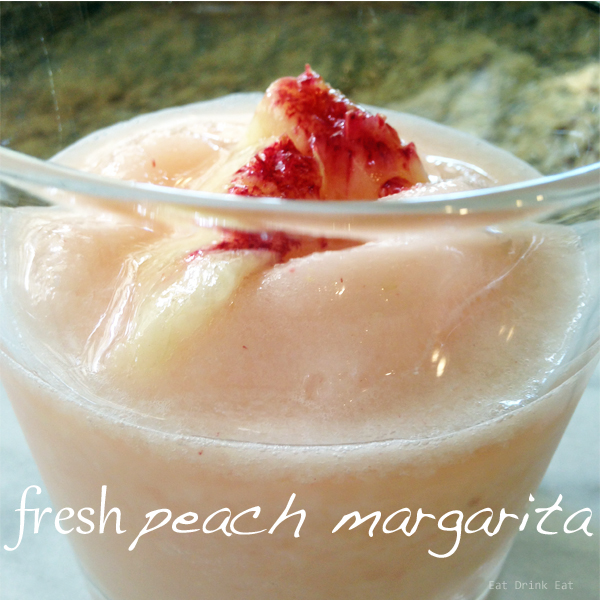 easy and amazing fresh peach lime margarita from EatDrinkEat.com