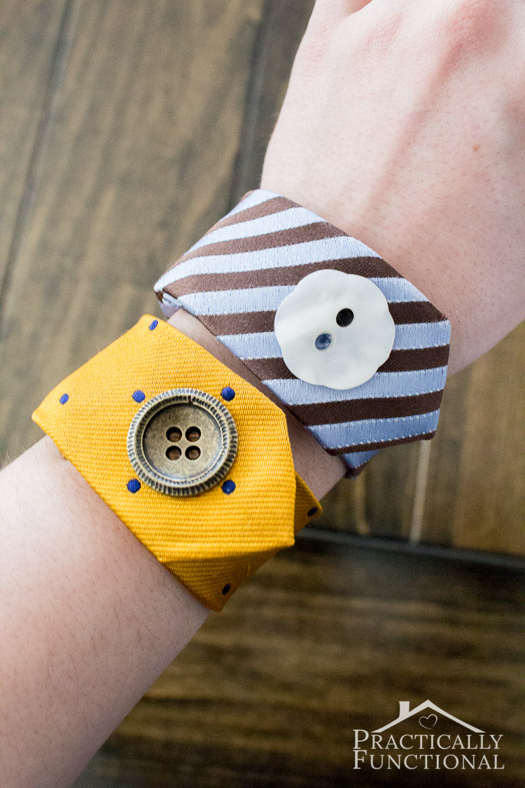 Recycle an old tie into a tie bracelet in just a few minutes! No sewing required!