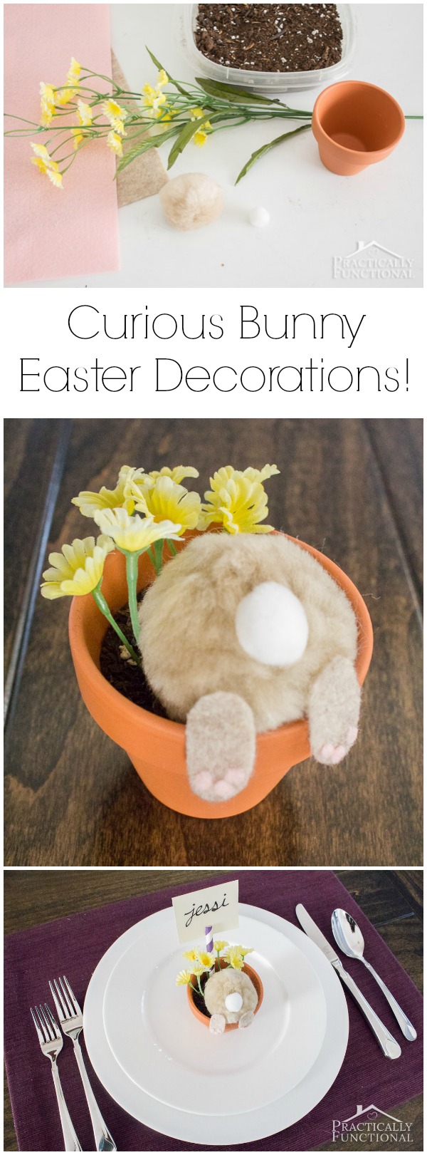Turn a few cotton balls and felt into a curious little bunny; perfect Easter decorations or table place cards!
