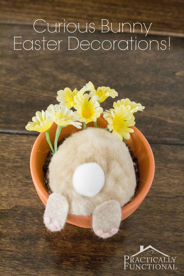 Turn a few cotton balls and felt into a curious little bunny; perfect Easter decorations or table place cards!