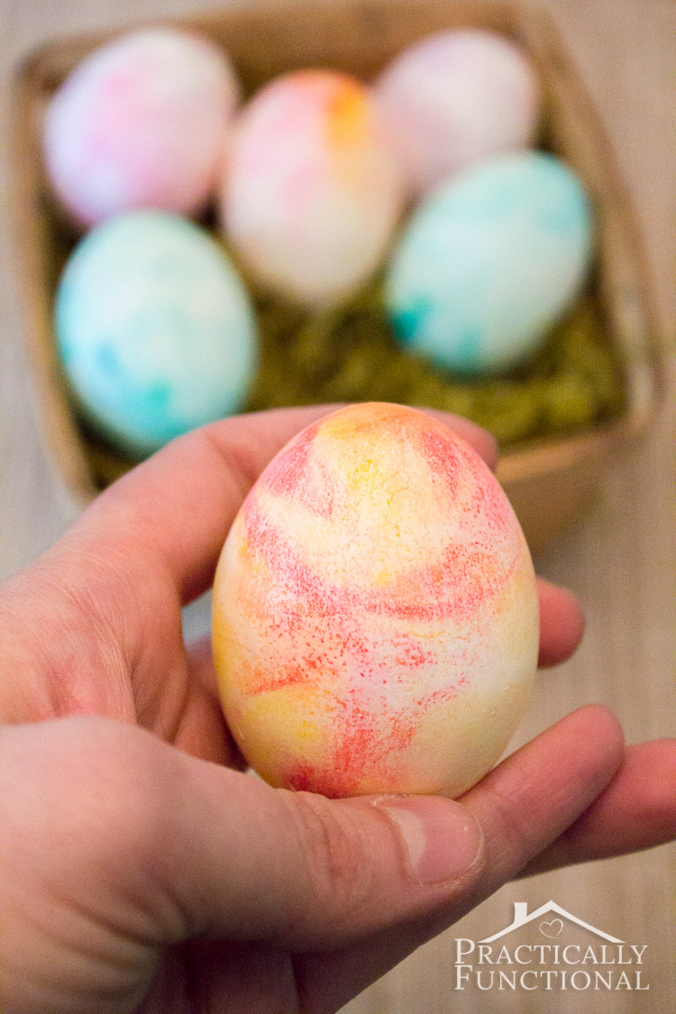 Dye Easter eggs with shaving cream and food coloring! Great kid's craft because it's simple, fun, and a little messy!