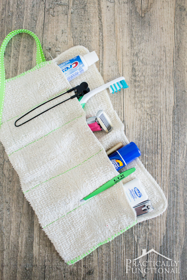 Turn a washcloth into a DIY travel kit! There's two no-sew options too if you don't sew!