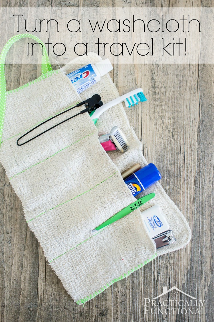 Turn a washcloth into a DIY travel kit! There's two no-sew options too if you don't sew!