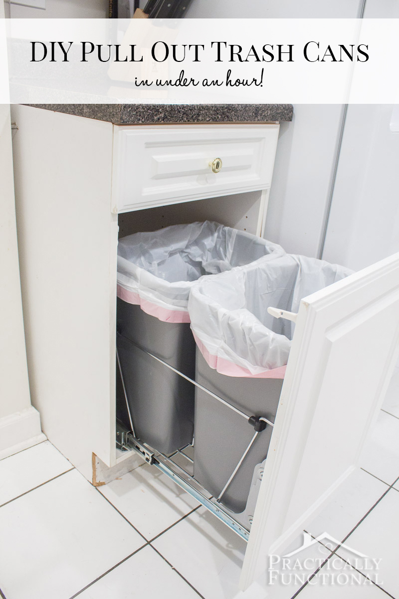 Double Trash Bin, Tilt Out Trash Can Cabinet, Wooden Trash Bin, Plastic  Barrels Included 
