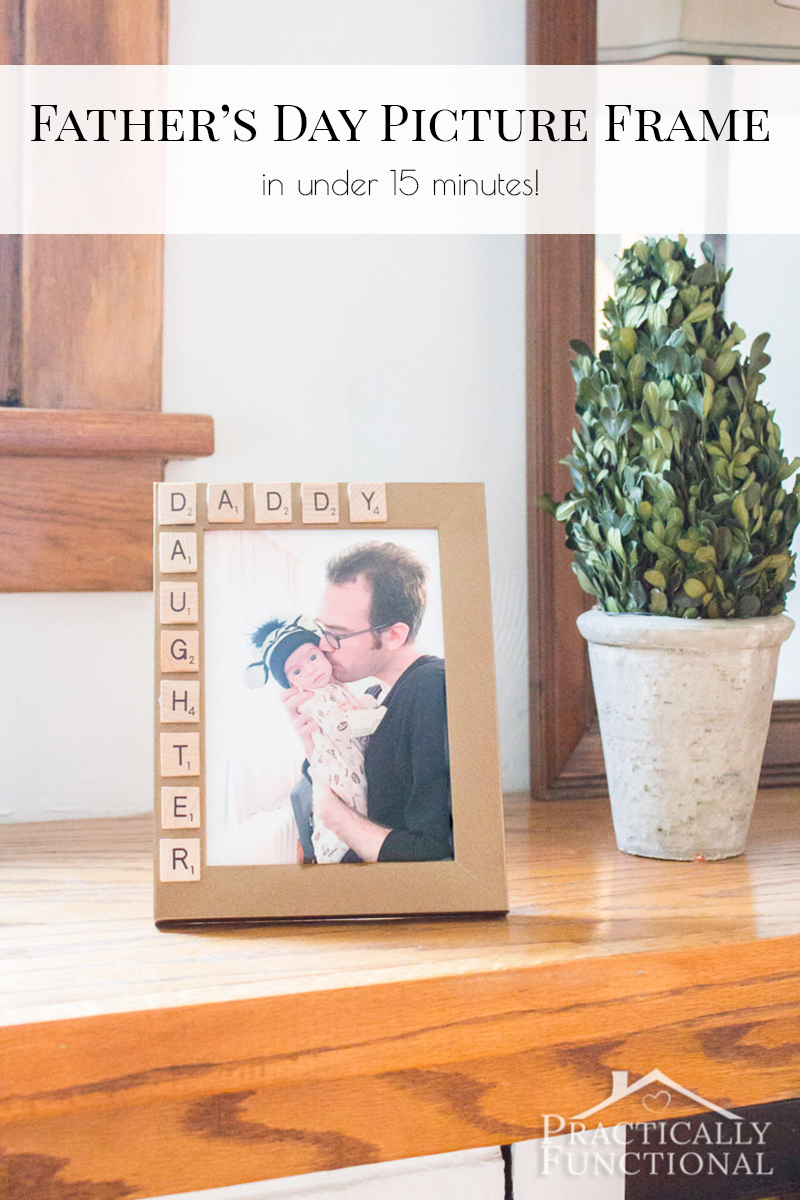 Super cute Father's Day picture frame idea; he can take it to the office and you can update the photo every once in a while so he always has a current photo with him!