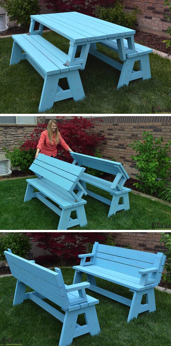 DIY foldable picnic table that turns into benches - and 13 other simple DIY outdoor weekend projects!