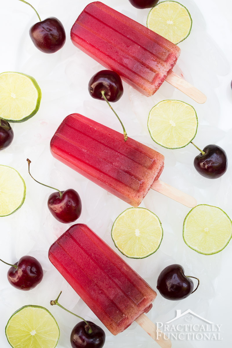 Make these delicious cherry limeade popsicles with just three ingredients! So easy and so refreshing!