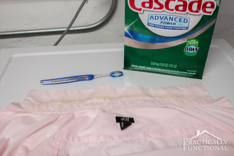 Use dishwasher detergent to clean the dirty ring around the collar of your dress shirts!