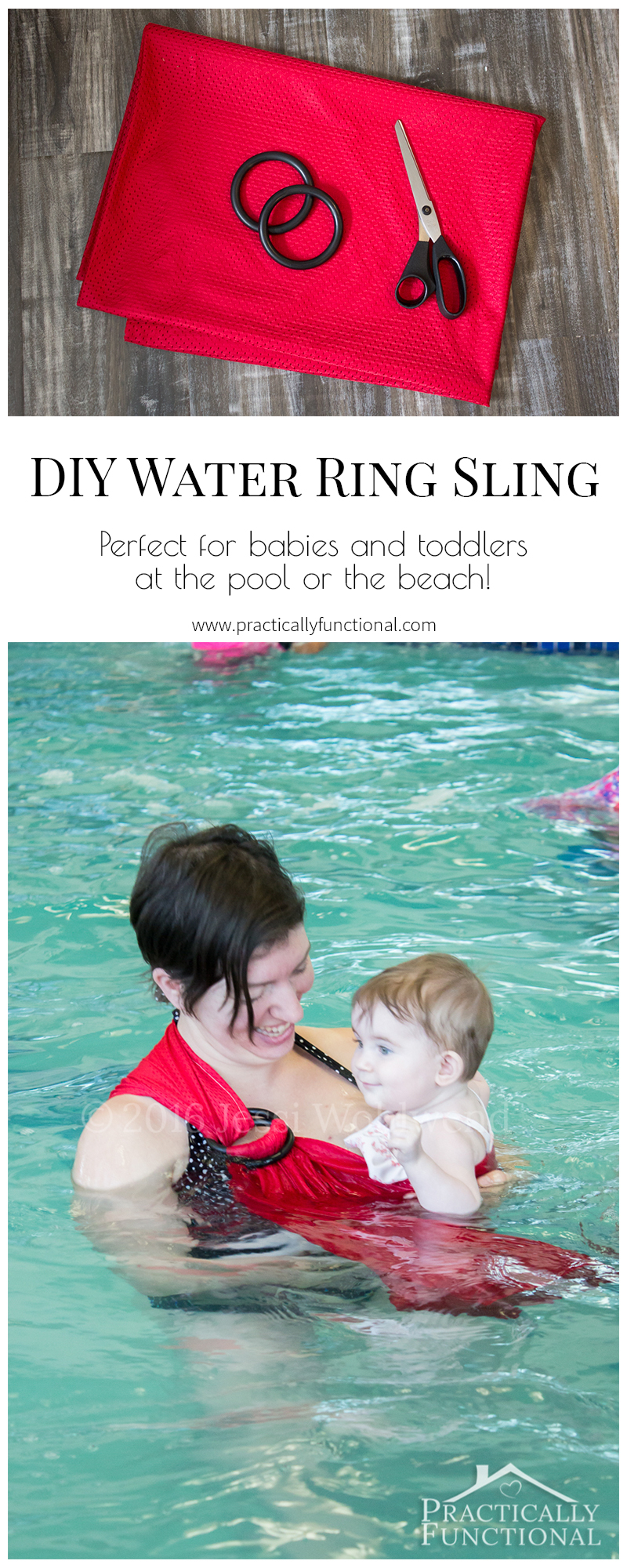 Love this DIY water ring sling! So quick and easy to make and it makes it so easy and worry free to go in the water with a baby or toddler!