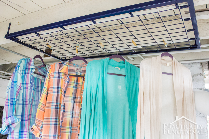Turn a crib spring into a laundry room drying rack!
