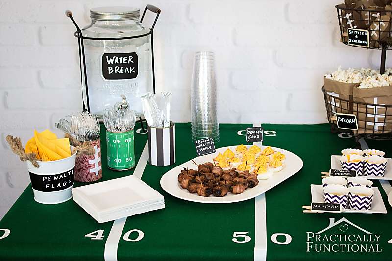 Great football party ideas! Food and football themed decorations for any super bowl party or football themed birthday party!