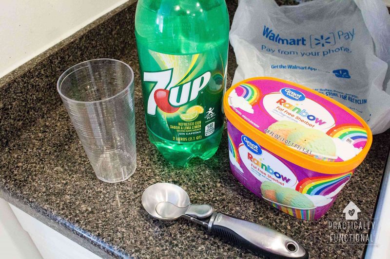 sparkling rainbow sherbet floats with 7UP