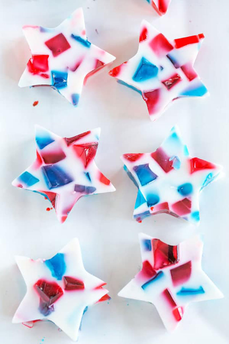 Red white and blue stained glass Jello stars