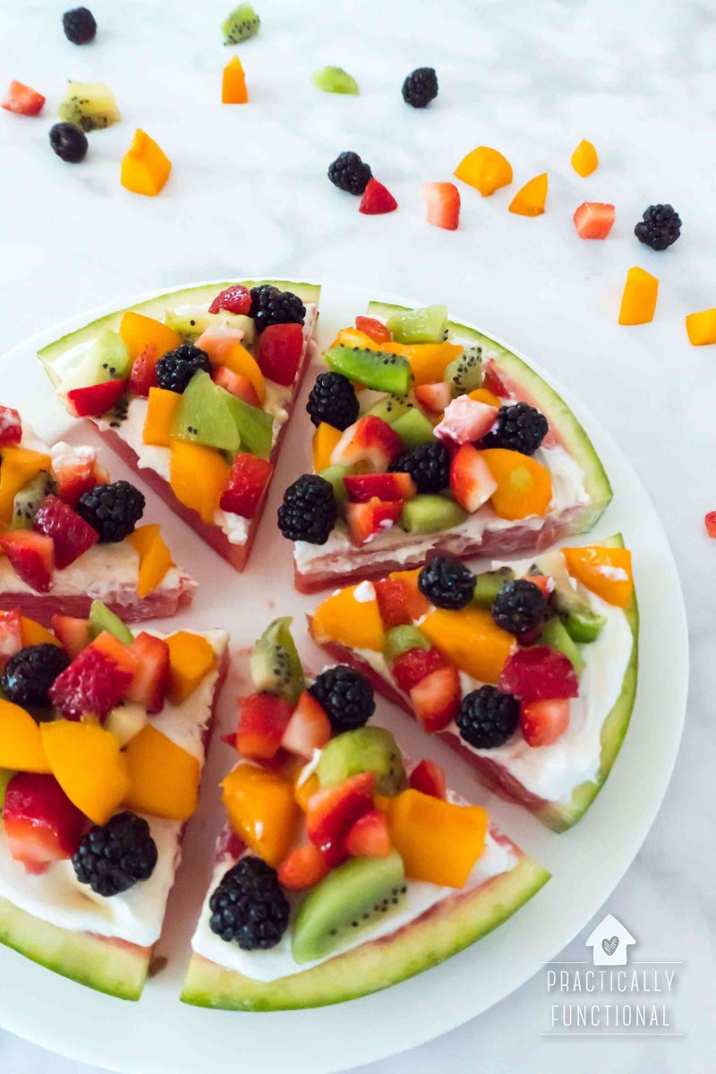 Watermelon pizza recipe with fruit toppings