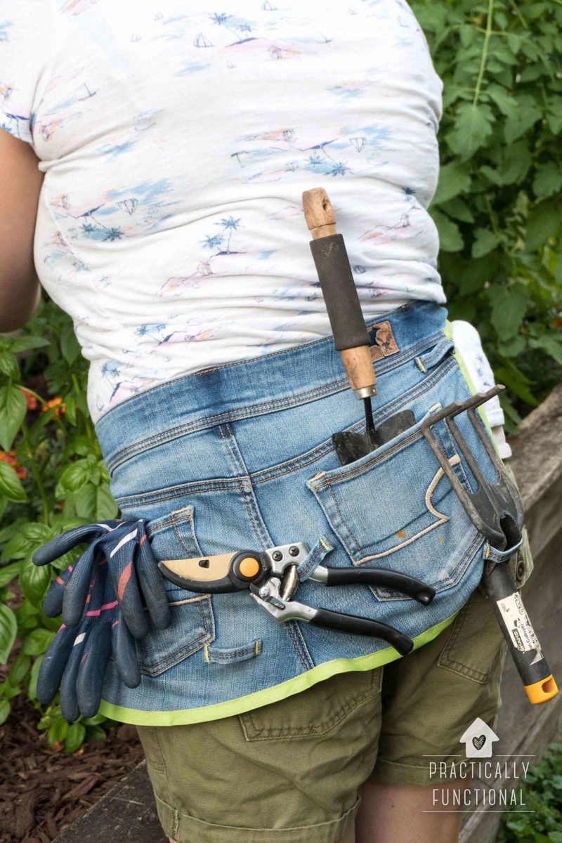 DIY gardening apron from a pair of old jeans